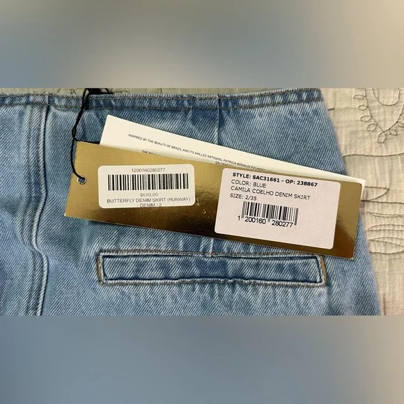 NEW PatBO Camila Coelho Denim Skirt NWT Sz 2 Beaded Accents - Picture 14 of 14